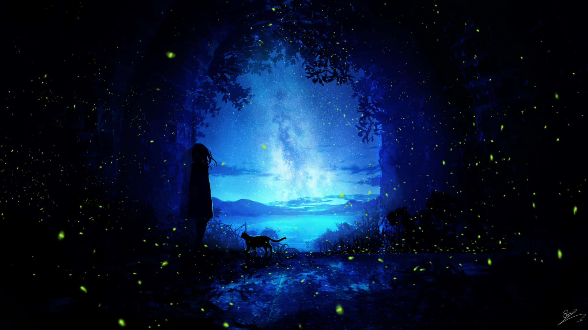 1920x1080 aesthetic, twilight, glowing blue archway, Full HD Desktop Wallpaper