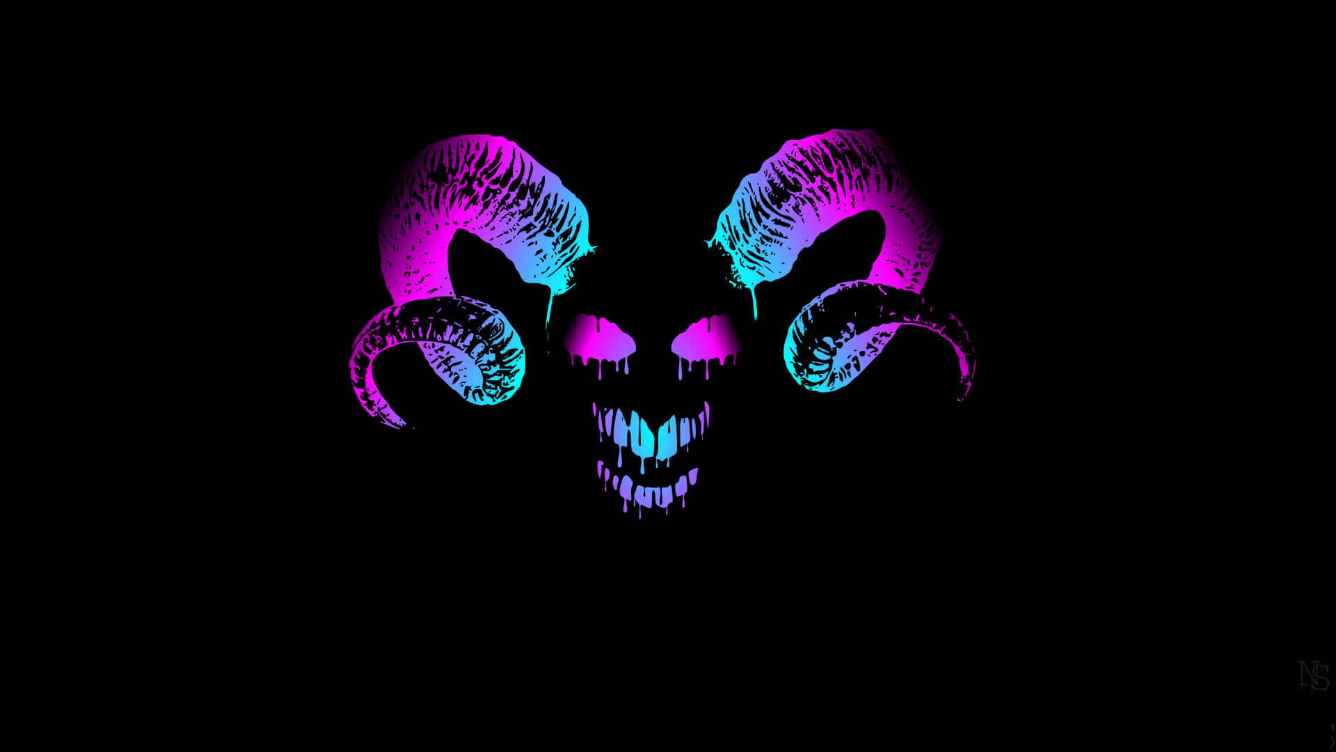 1920x1080 Amoled, neon skull, curved horns, Full HD Desktop Wallpaper