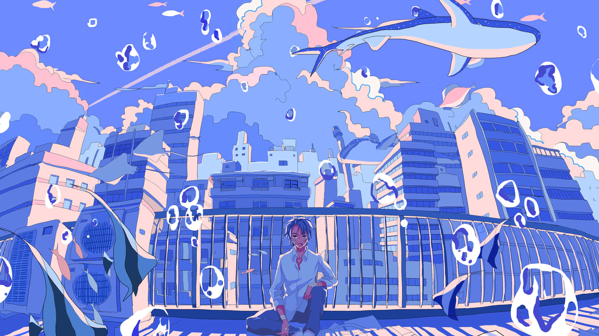 1920x1080 Anime, blue aesthetic, surreal blue sky, Full HD Desktop Wallpaper