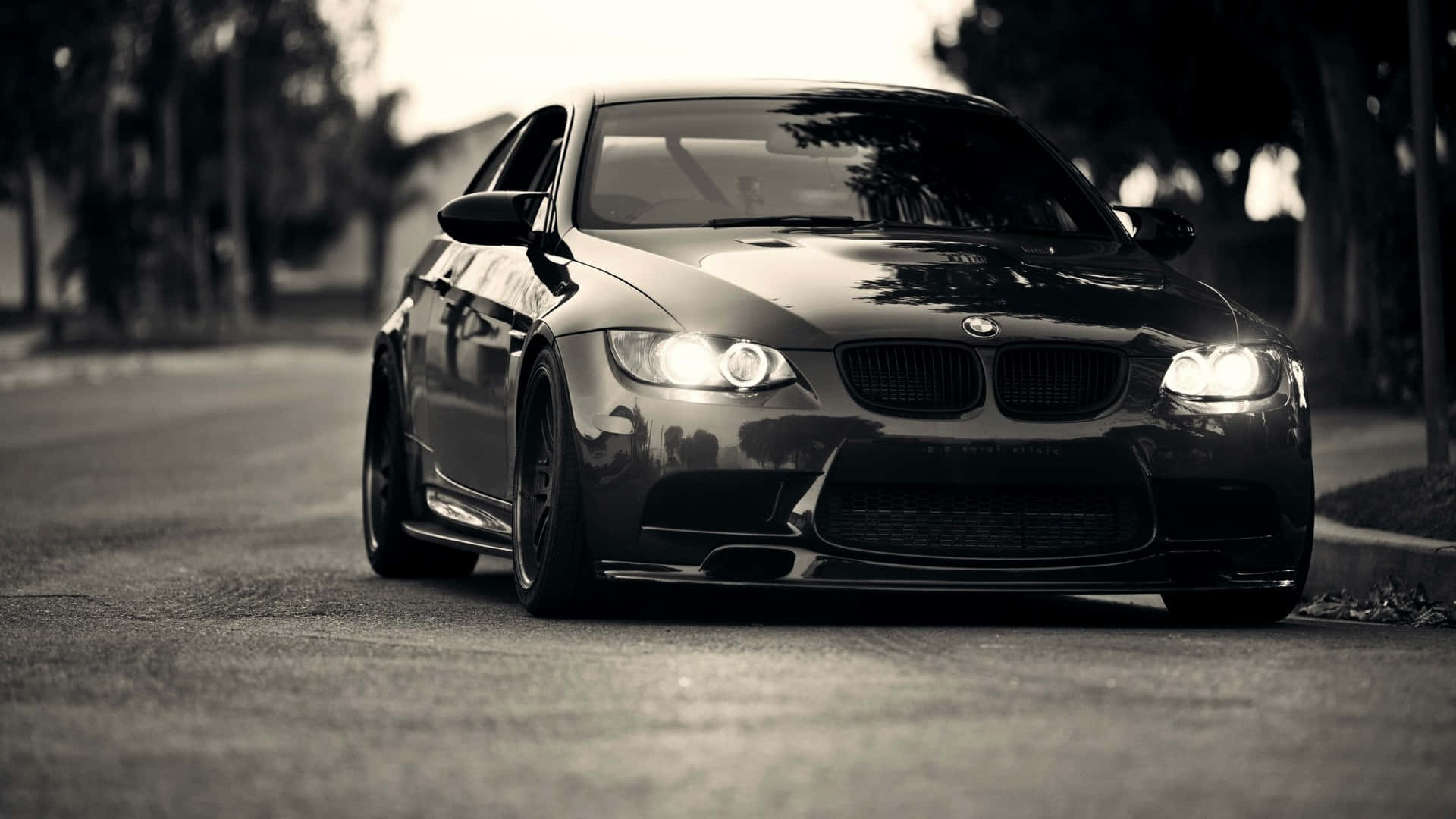 BMW, black, glowing headlights, Full HD Desktop Wallpaper
