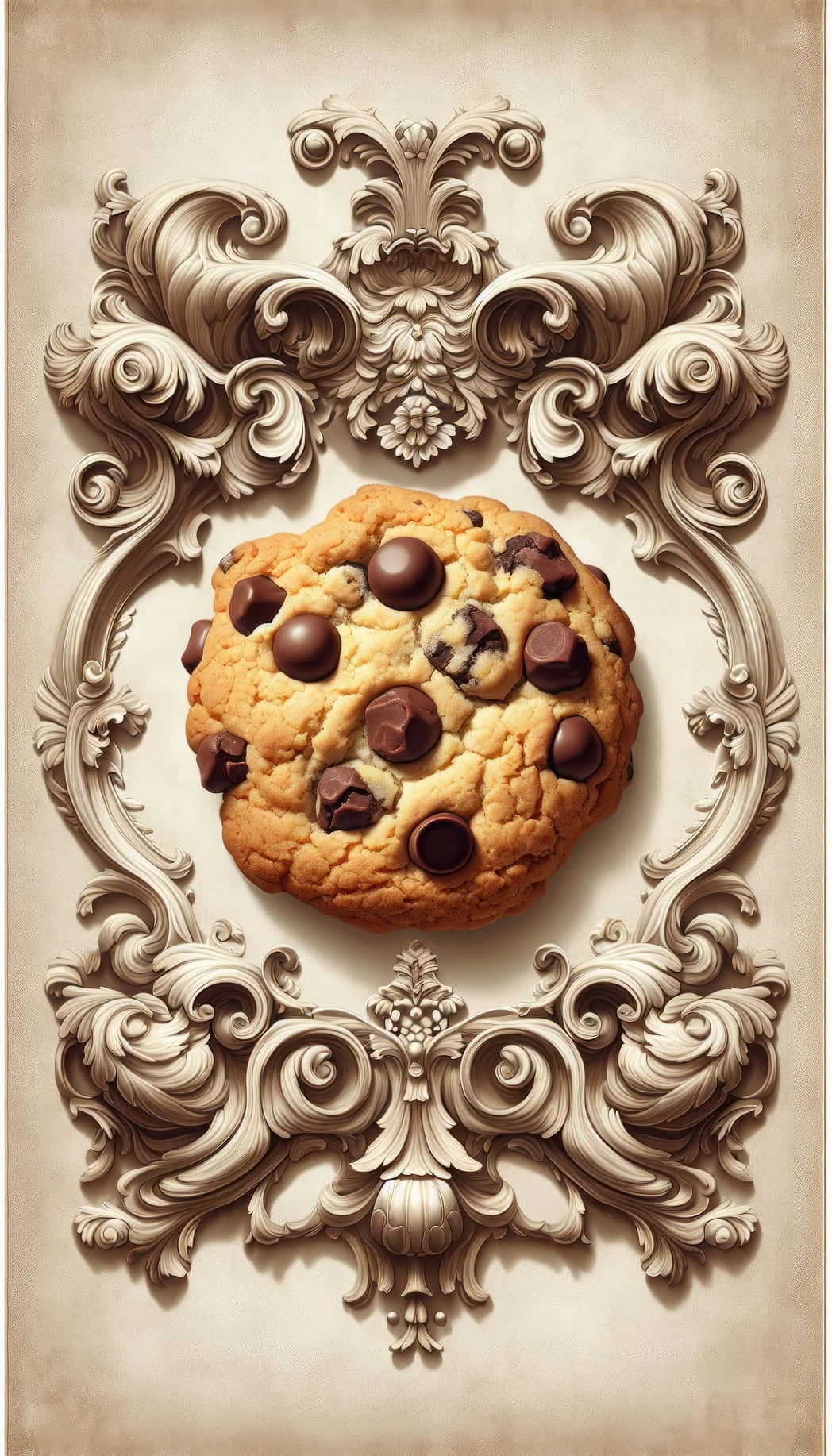 baroque style, chocolate chip cookie, ornate baroque frame, HD Phone Wallpaper