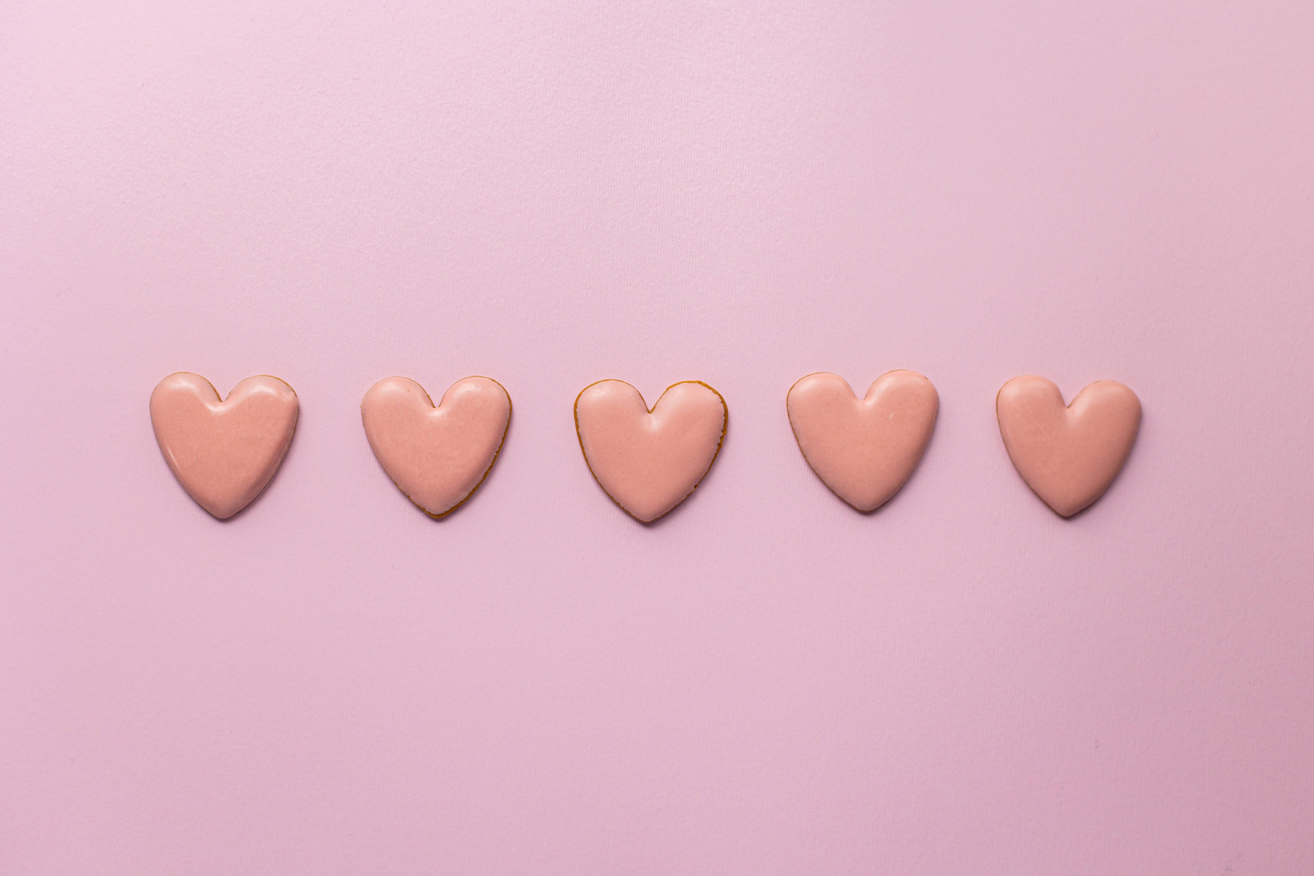 pastel pink heart sugar cookies, heart-shaped cookies, pink icing, 5K Desktop Wallpaper