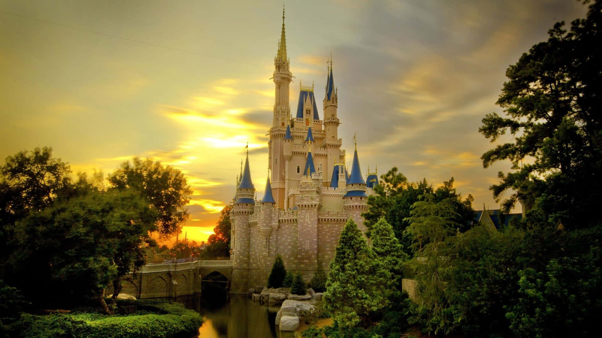 Disney, fairytale castle, blue spires, Full HD Desktop Wallpaper