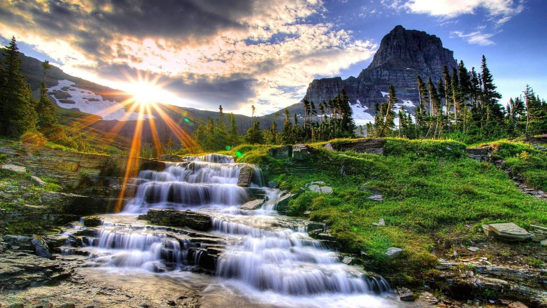 1920x1080 Full HD Nature, waterfall, cascading mountain stream, Full HD Desktop Wallpaper