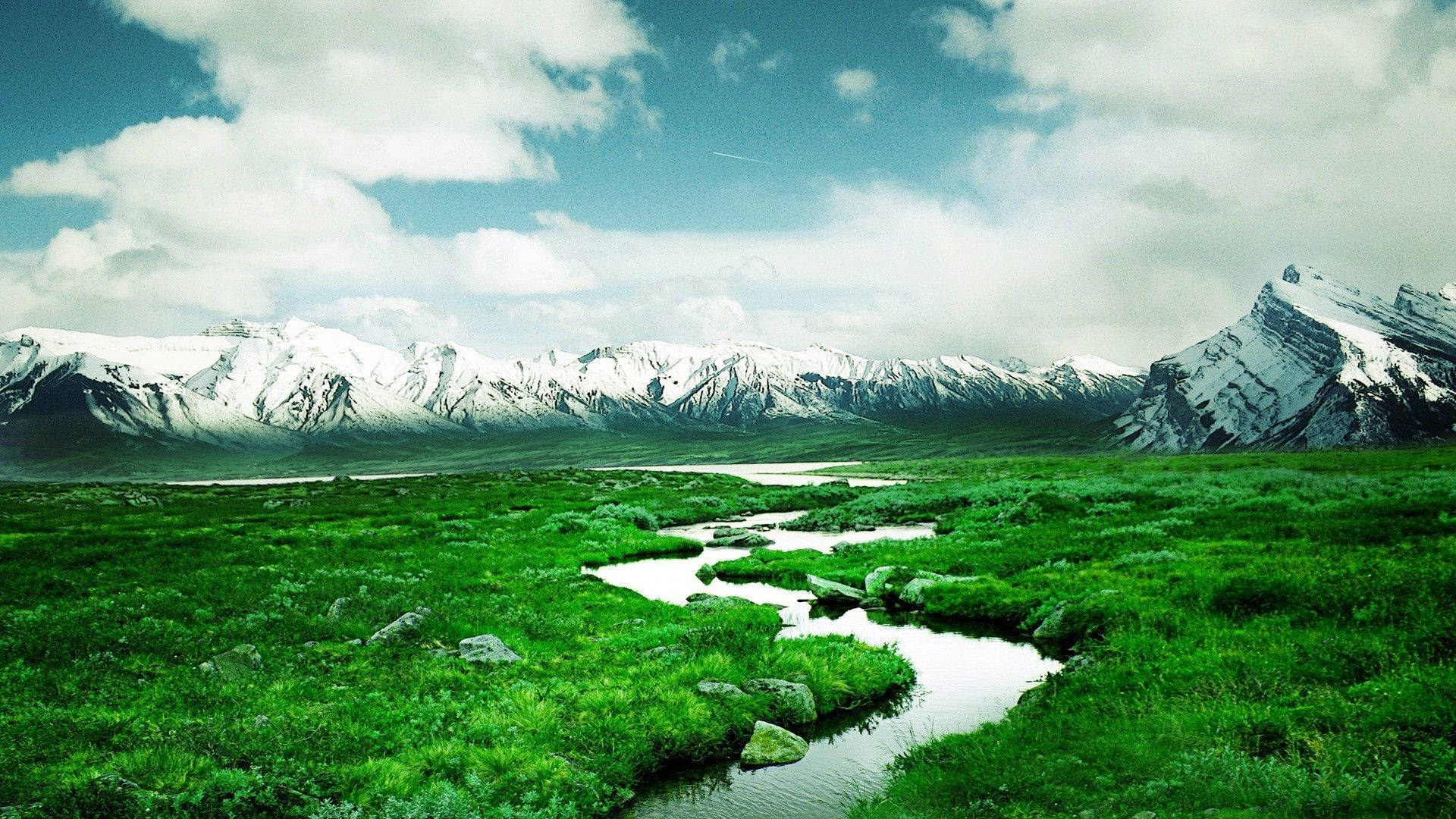 1920x1080 Full HD Nature, snow-capped mountains, winding river, Full HD Desktop Wallpaper