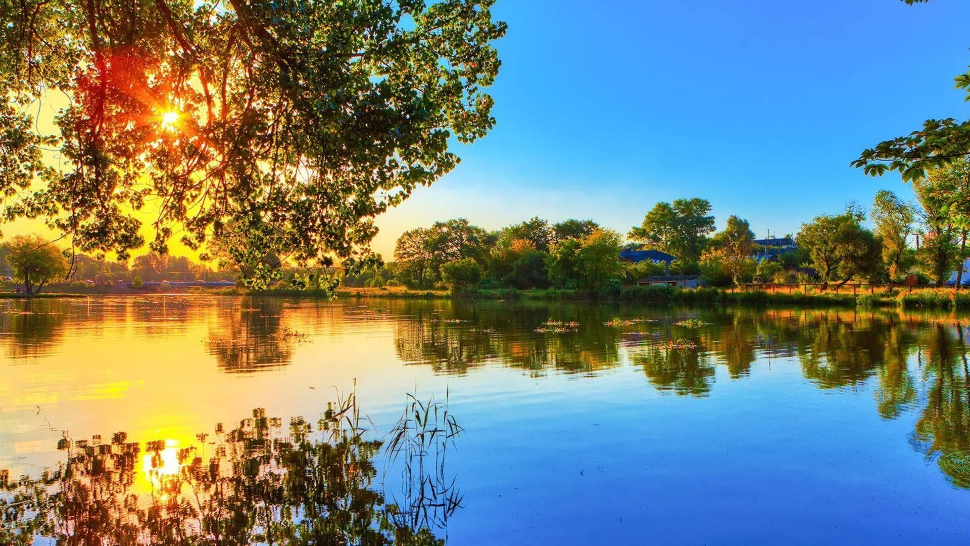 1920x1080 Full HD Nature, lake, sunset, Full HD Desktop Wallpaper