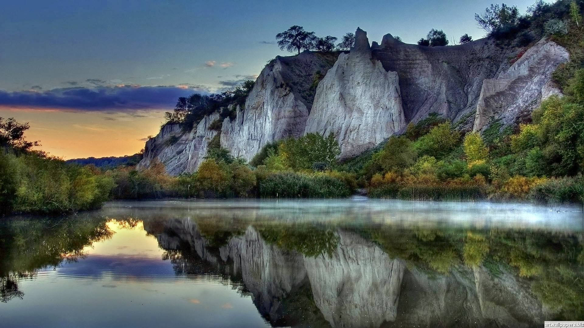 1920x1080 Full HD Nature, twilight, calm river, Full HD Desktop Wallpaper