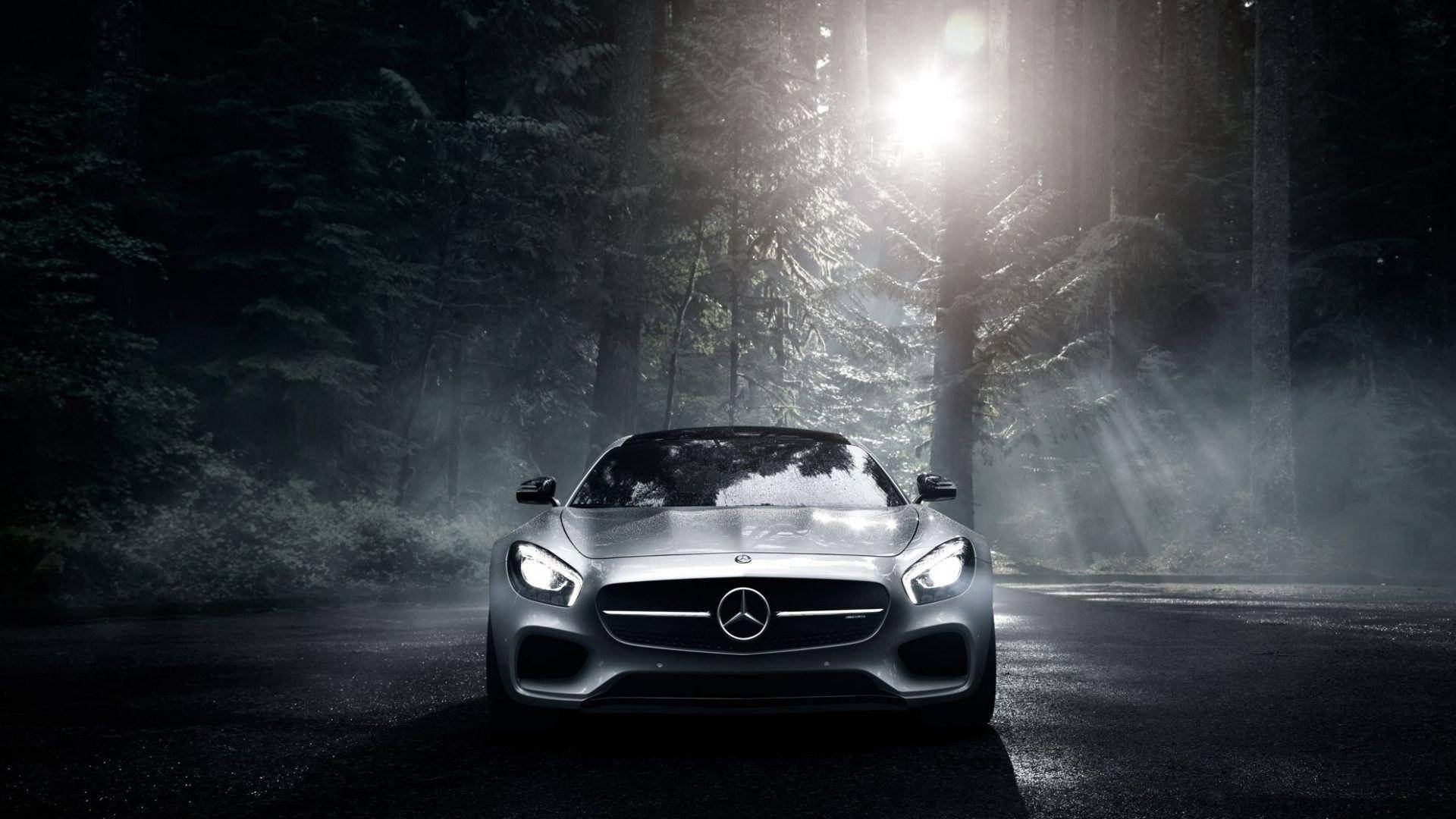 1920x1080 Full HD, silver sports car, misty forest, Full HD Desktop Wallpaper