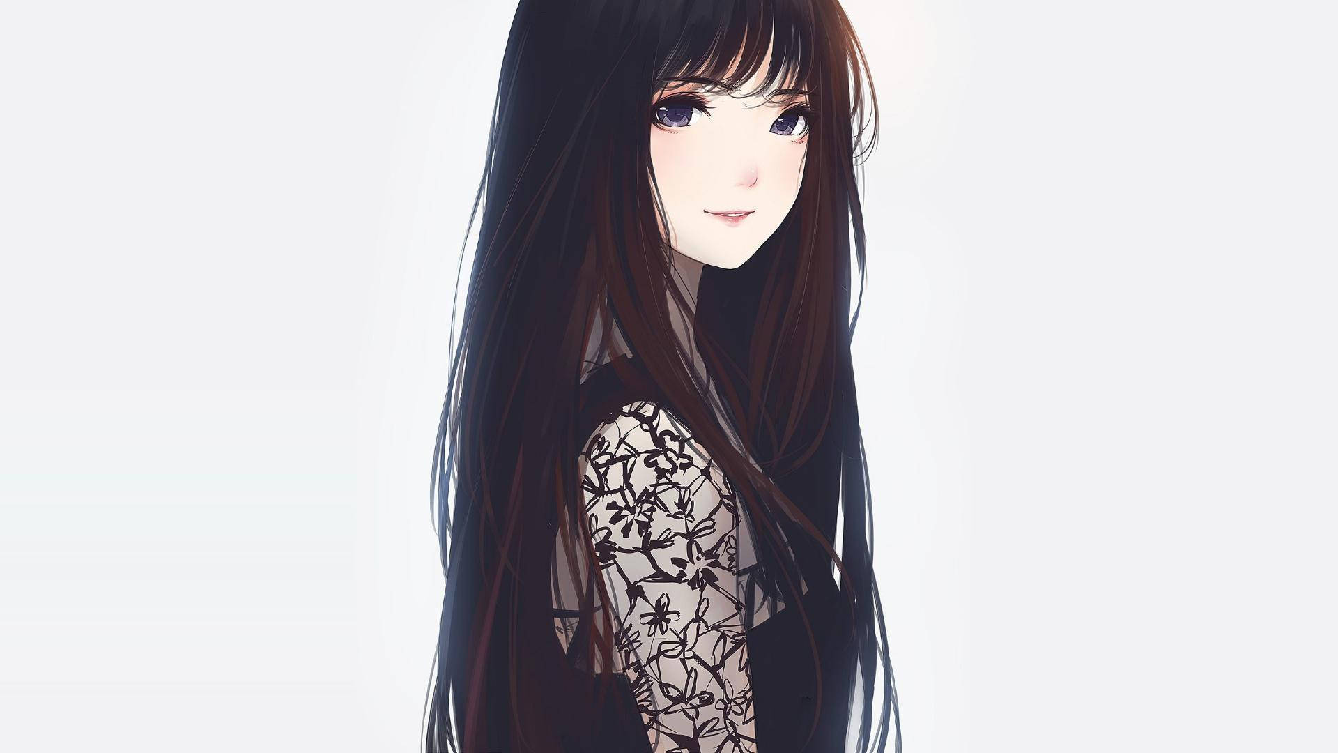 1920x1080 Full HD, anime girl, long dark hair, Full HD Desktop Wallpaper