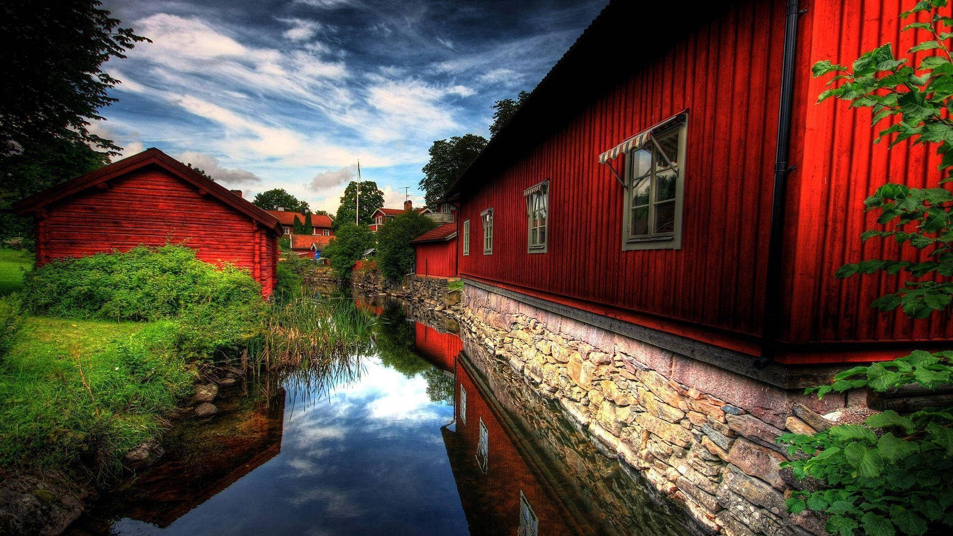 1920x1080 Full HD, canal, barn, Full HD Desktop Wallpaper