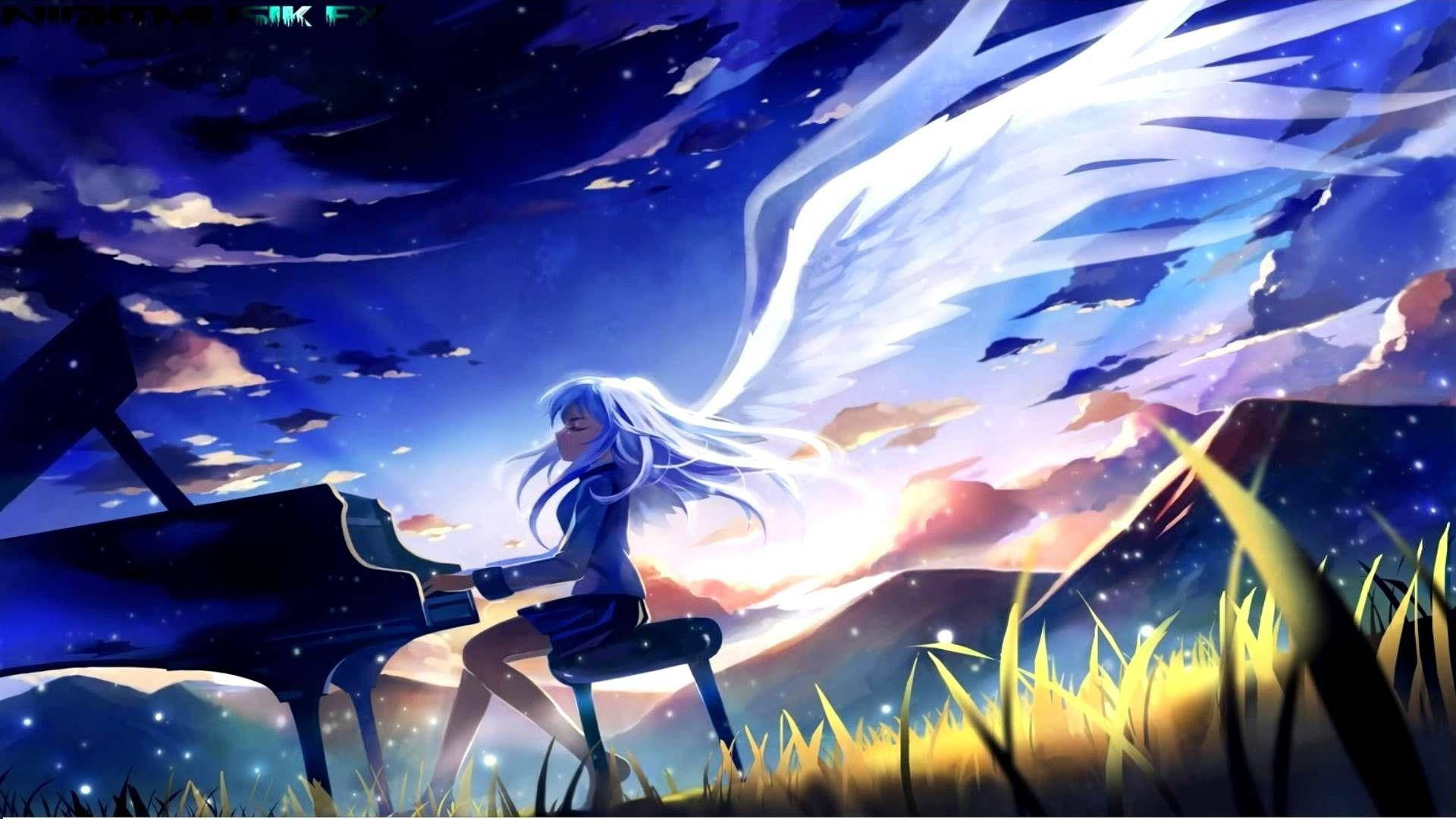 1920x1080 Full HD, angel, blue-haired anime girl, Full HD Desktop Wallpaper