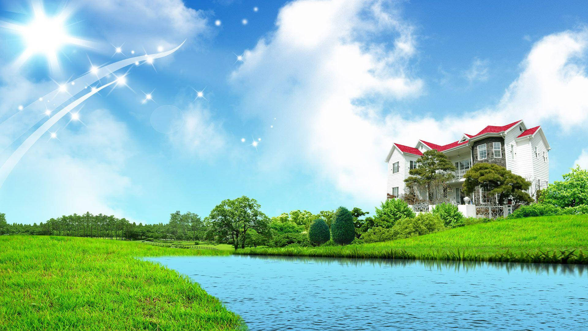 1920x1080 Full HD, house, river, Full HD Desktop Wallpaper