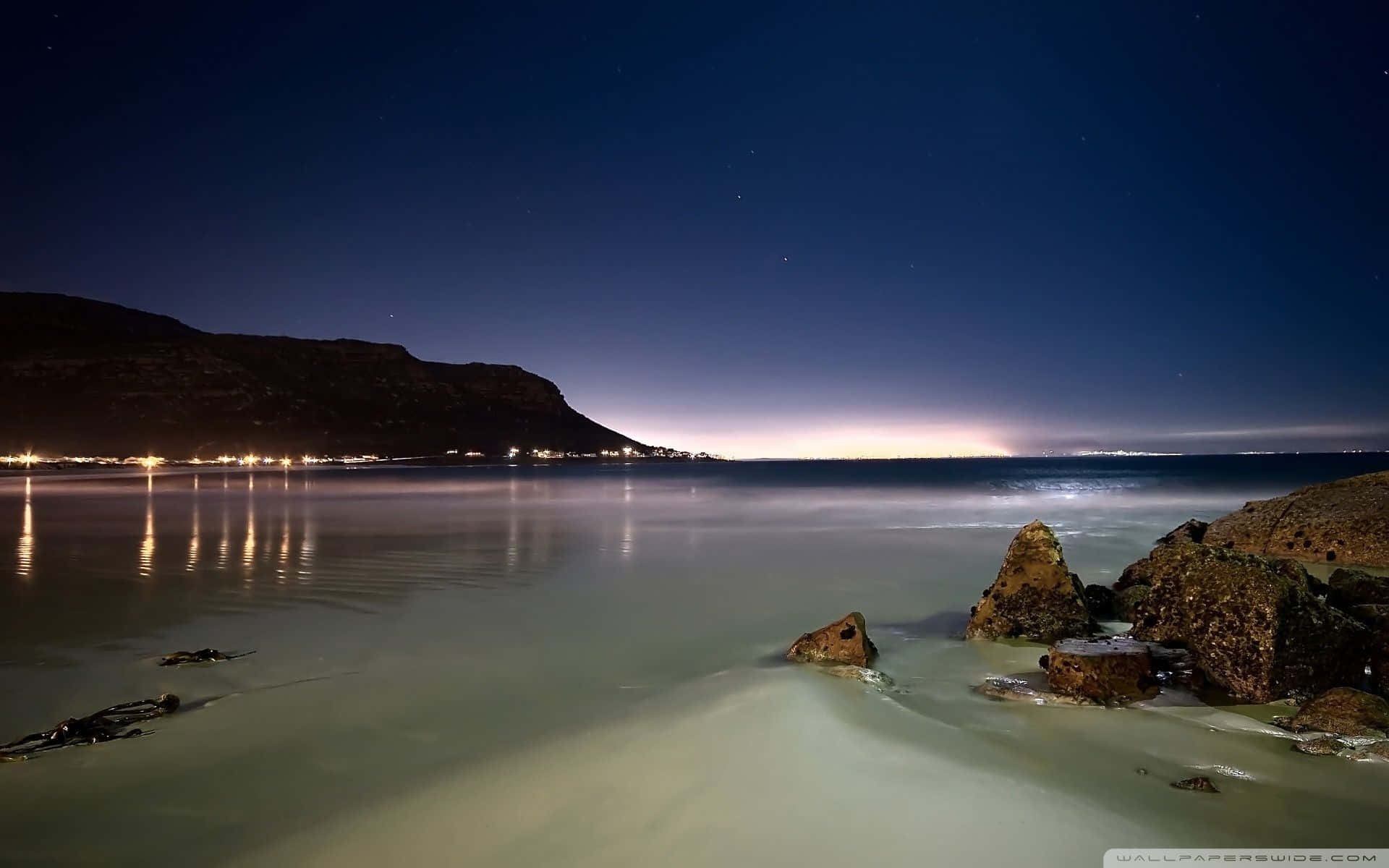 1920x1080 HD Beach, starry sky, calm water, Full HD Desktop Wallpaper