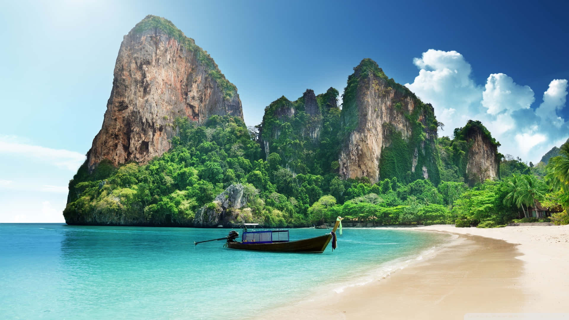 1920x1080 HD Beach, crystal clear blue waters, pristine sandy beach, Full HD Desktop Wallpaper