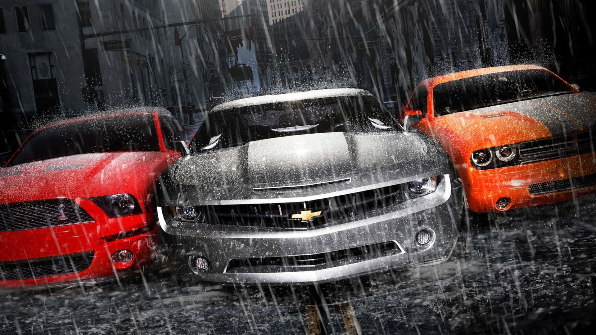 muscle cars, red, silver, Full HD Desktop Wallpaper
