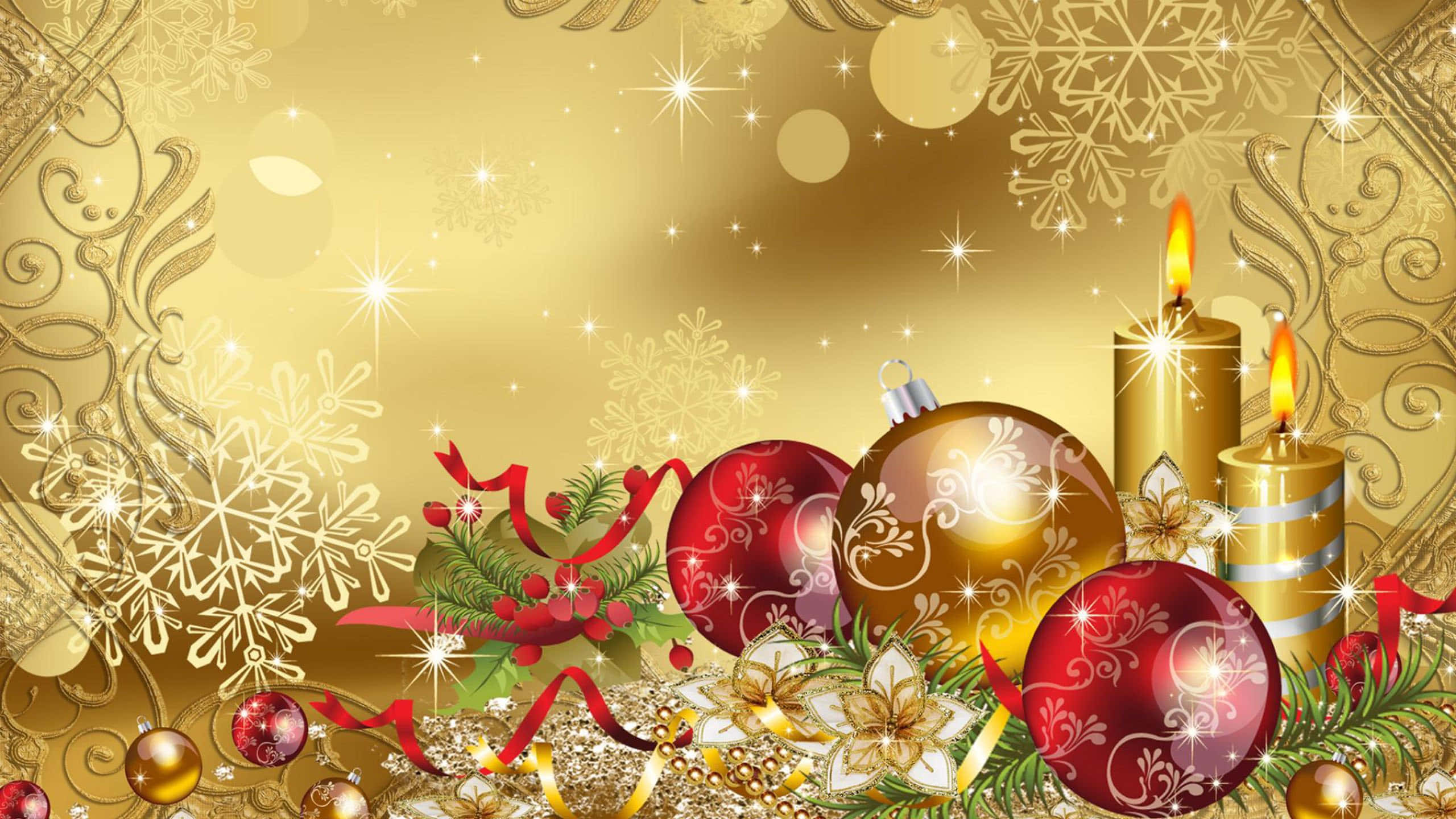 1920x1080 HD Christmas, snow-filled Christmas village, golden Christmas wallpaper, 2K Desktop Wallpaper