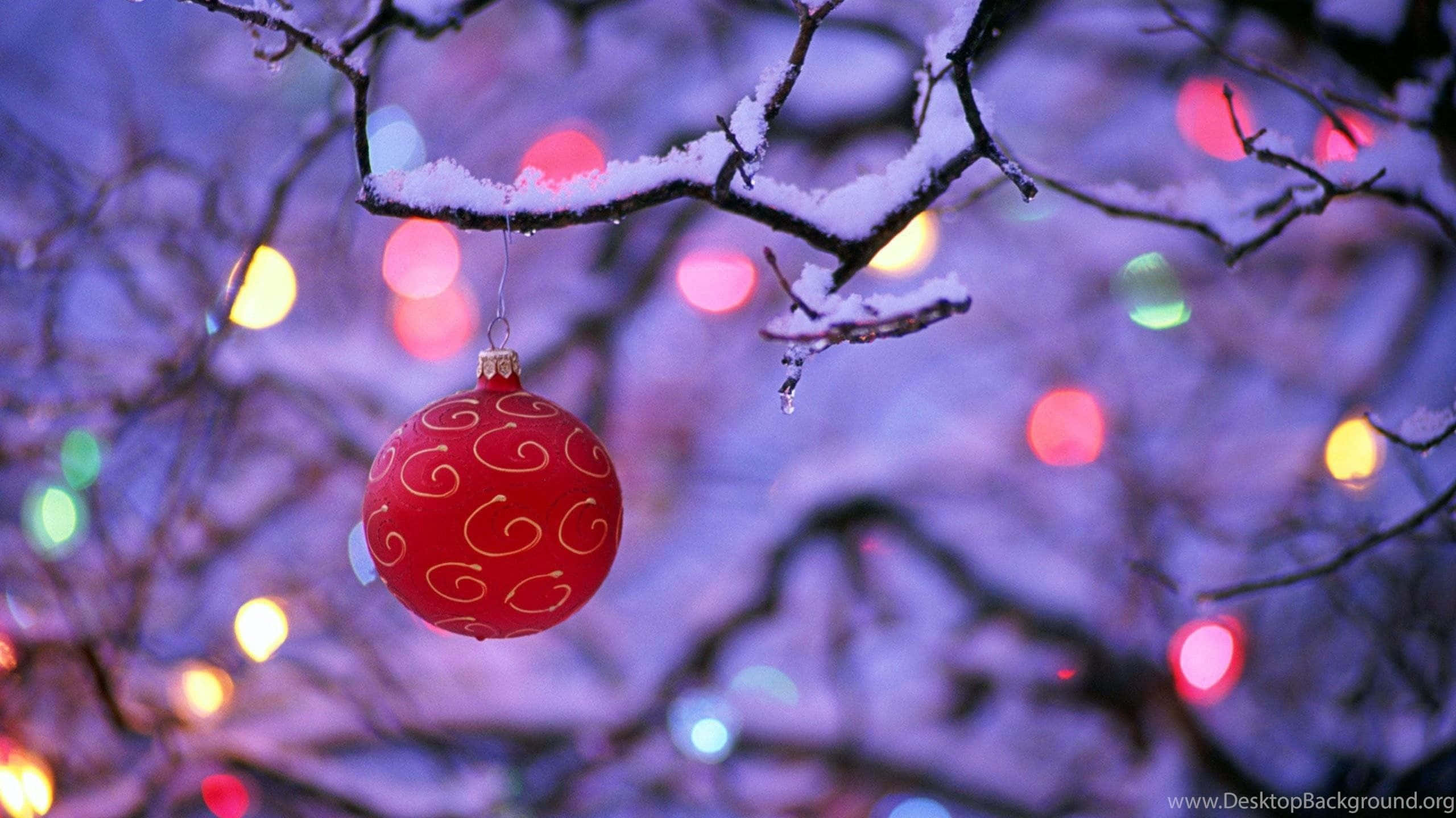 1920x1080 HD Christmas, red ornament, gold swirls, 2K Desktop Wallpaper