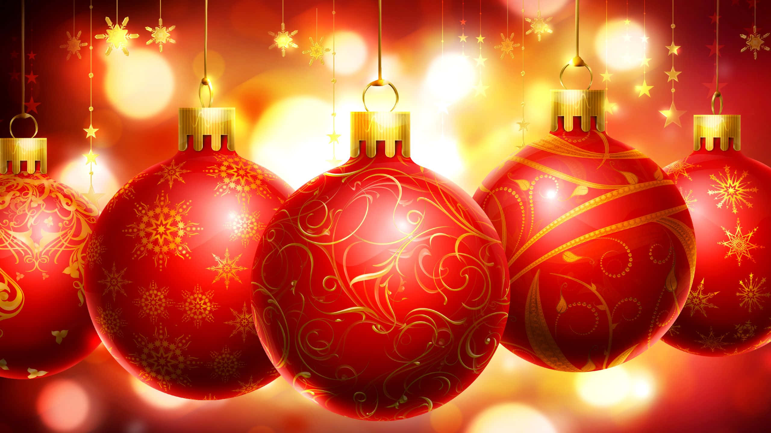 1920x1080, HD Christmas, glossy red Christmas ornaments, 2K Desktop Wallpaper