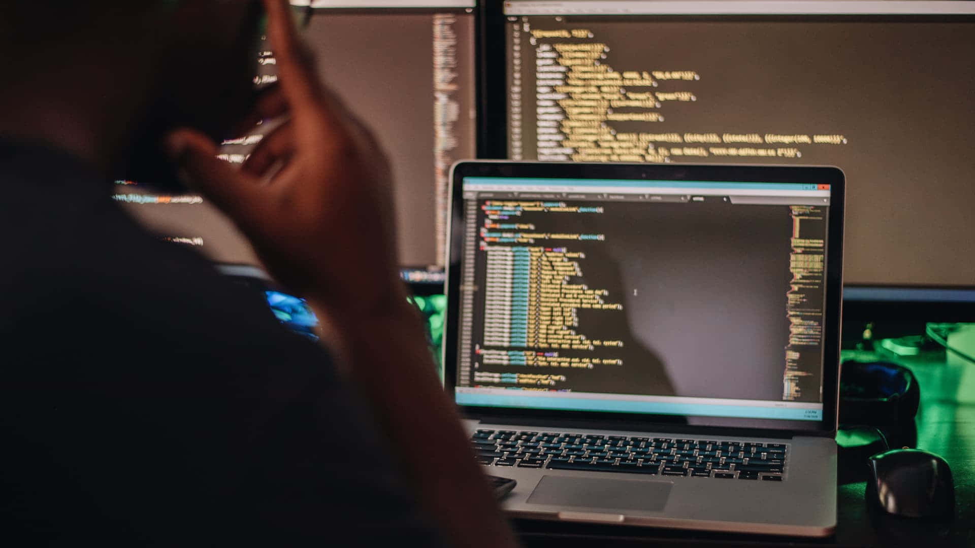 1920x1080 HD Coding, multiple monitors, tech workspace, Full HD Desktop Wallpaper