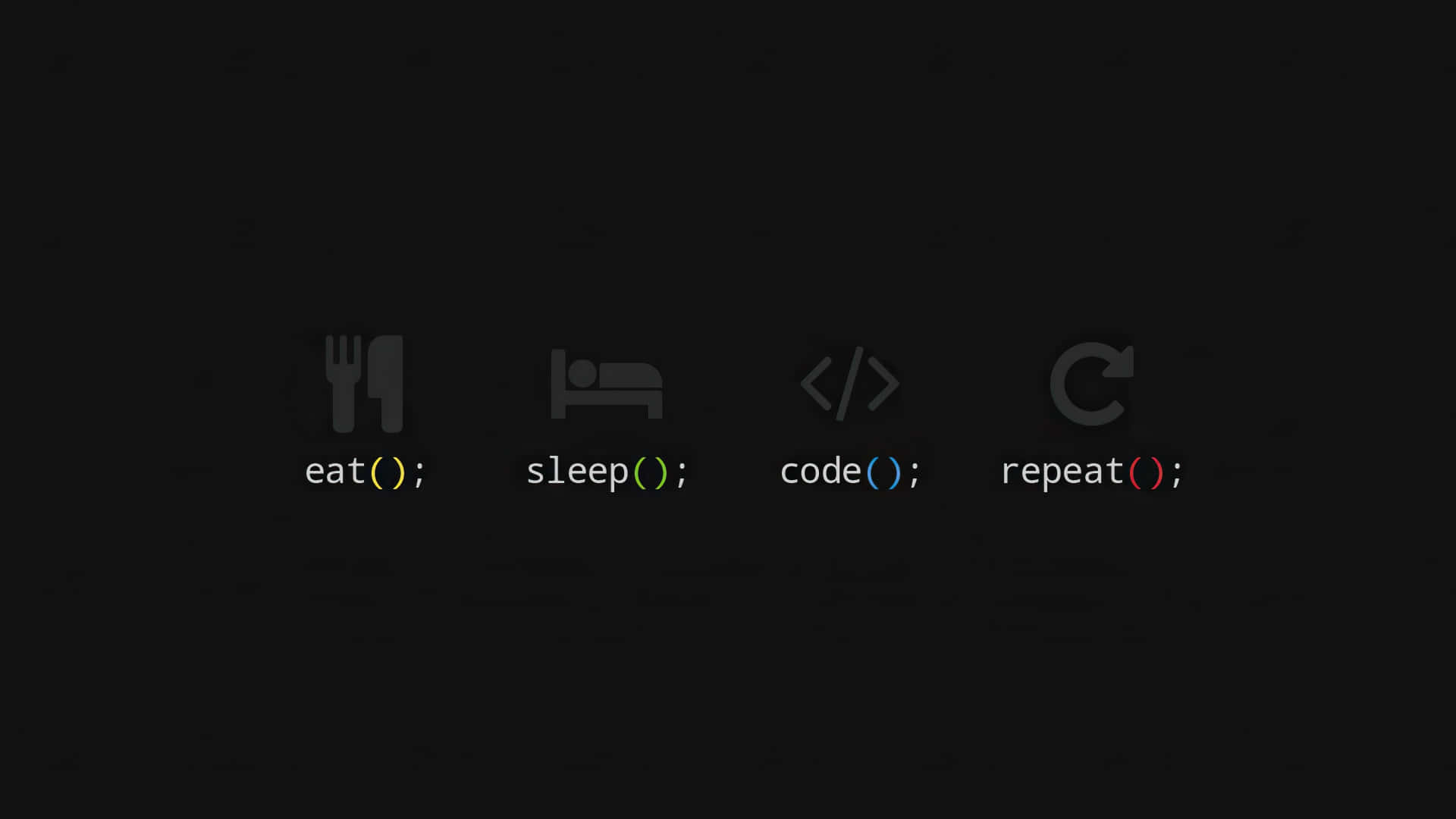 1920x1080 HD Coding, minimalist dark background, four colorful function icons, Full HD Desktop Wallpaper