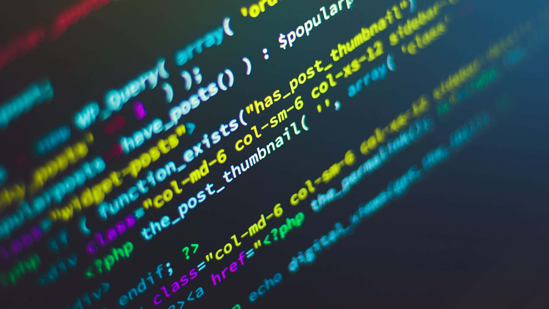 1920x1080 HD Coding, colorful cascading digital symbols, glowing lines, Full HD Desktop Wallpaper