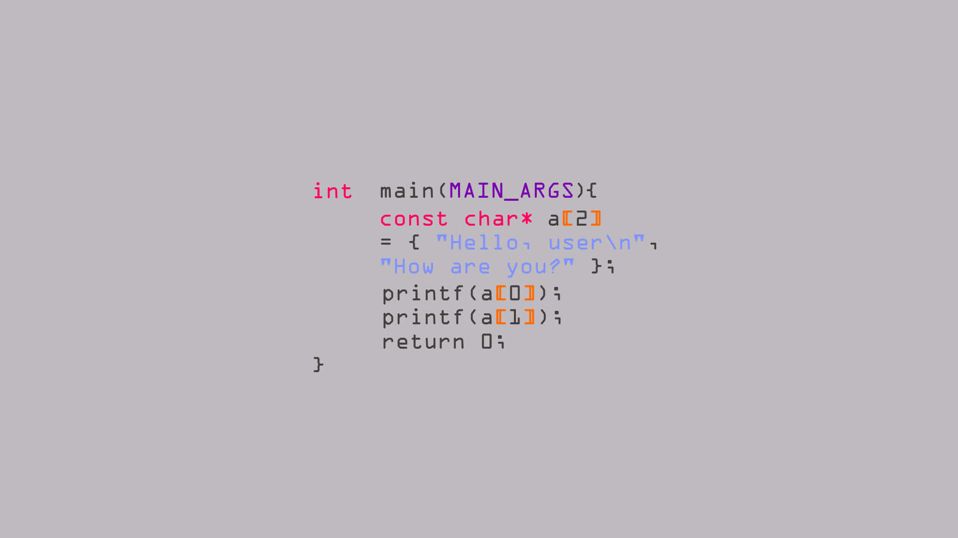 C programming code, colorful syntax highlighting, gray background, Full HD Desktop Wallpaper