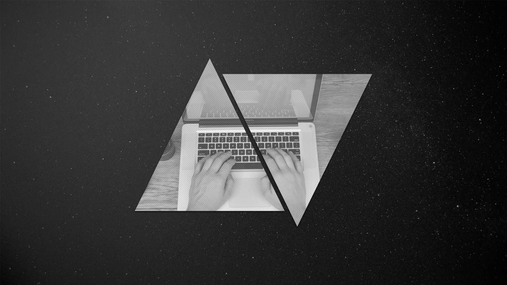 1920x1080 HD Coding, monochrome split-triangle composition, hands typing on a laptop, Full HD Desktop Wallpaper