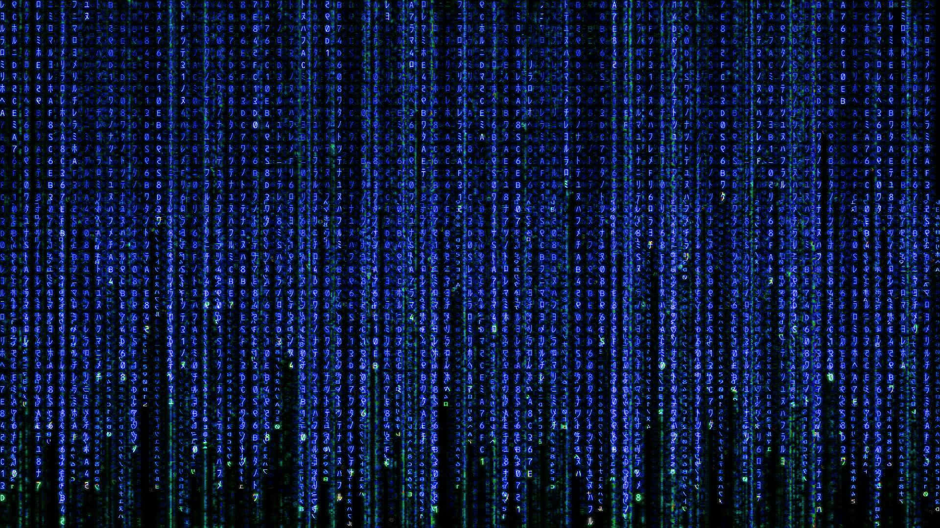 digital rain, glowing blue and green code streams, black void, Full HD Desktop Wallpaper