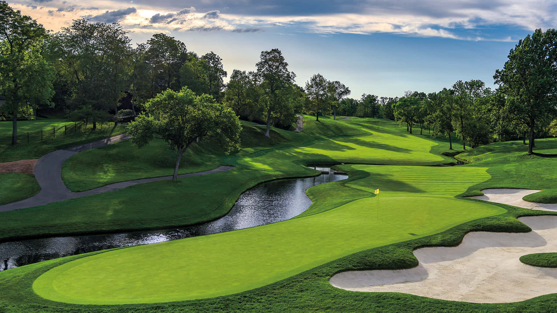 golf course, stream, trees, Full HD Desktop Wallpaper