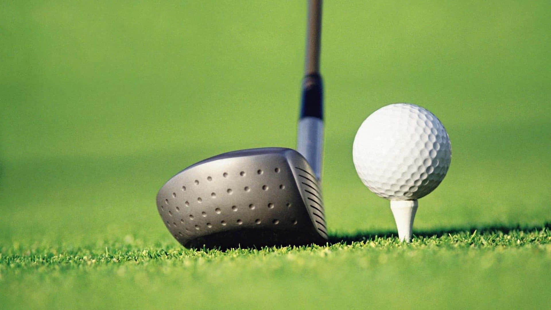 golf club head, vibrant green grass, white golf ball, Full HD Desktop Wallpaper