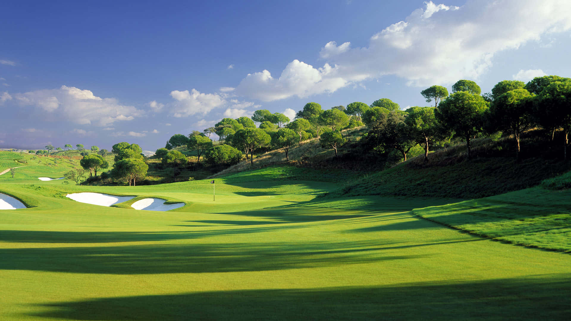 golf course, lush green fairways, sand bunkers, Full HD Desktop Wallpaper