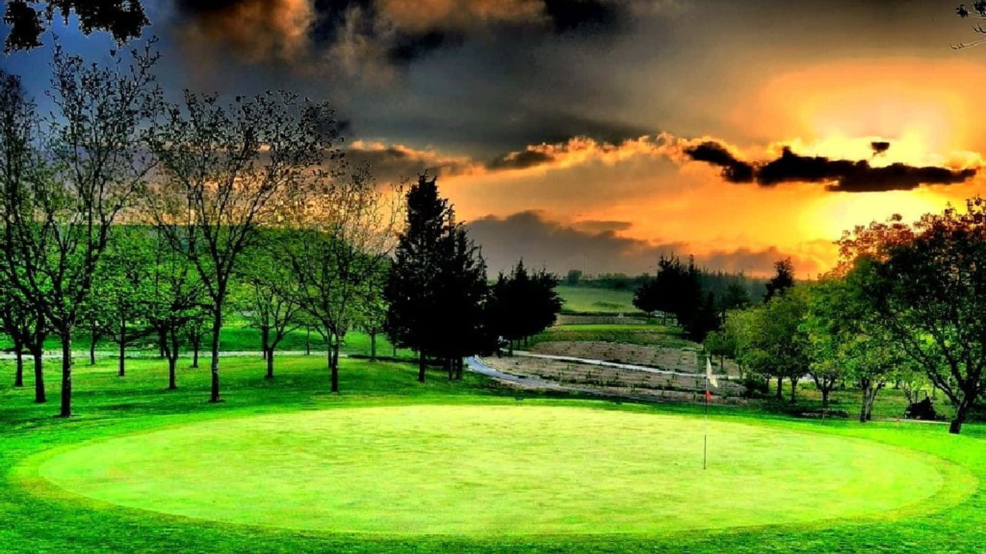 1920x1080 HD Golf, golf green, sunset, Full HD Desktop Wallpaper
