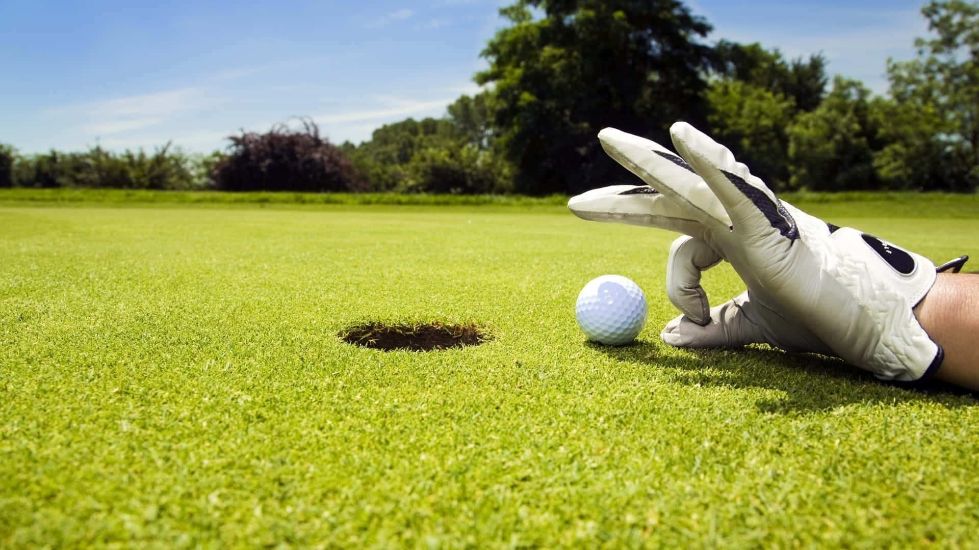 golf ball, hole, vibrant green fairway, Full HD Desktop Wallpaper
