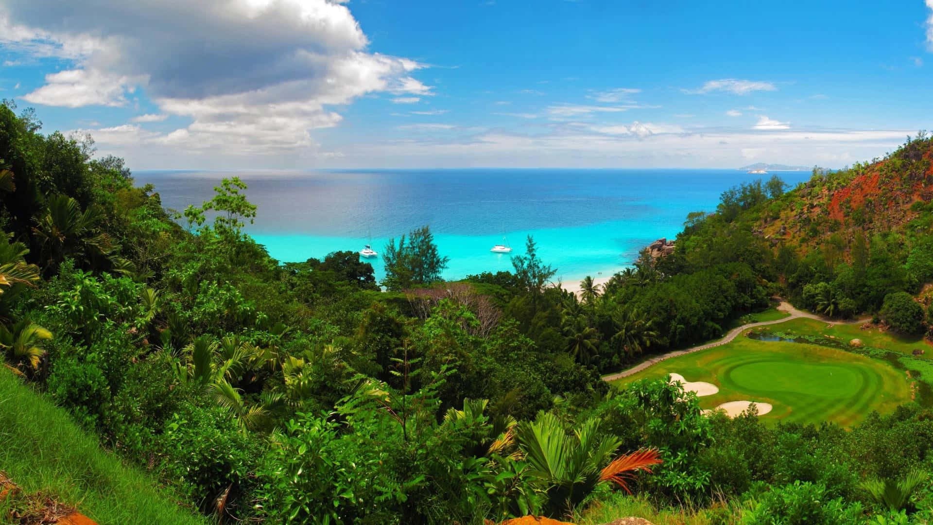 1920x1080 HD Golf, tropical vista, lush green golf course, Full HD Desktop Wallpaper