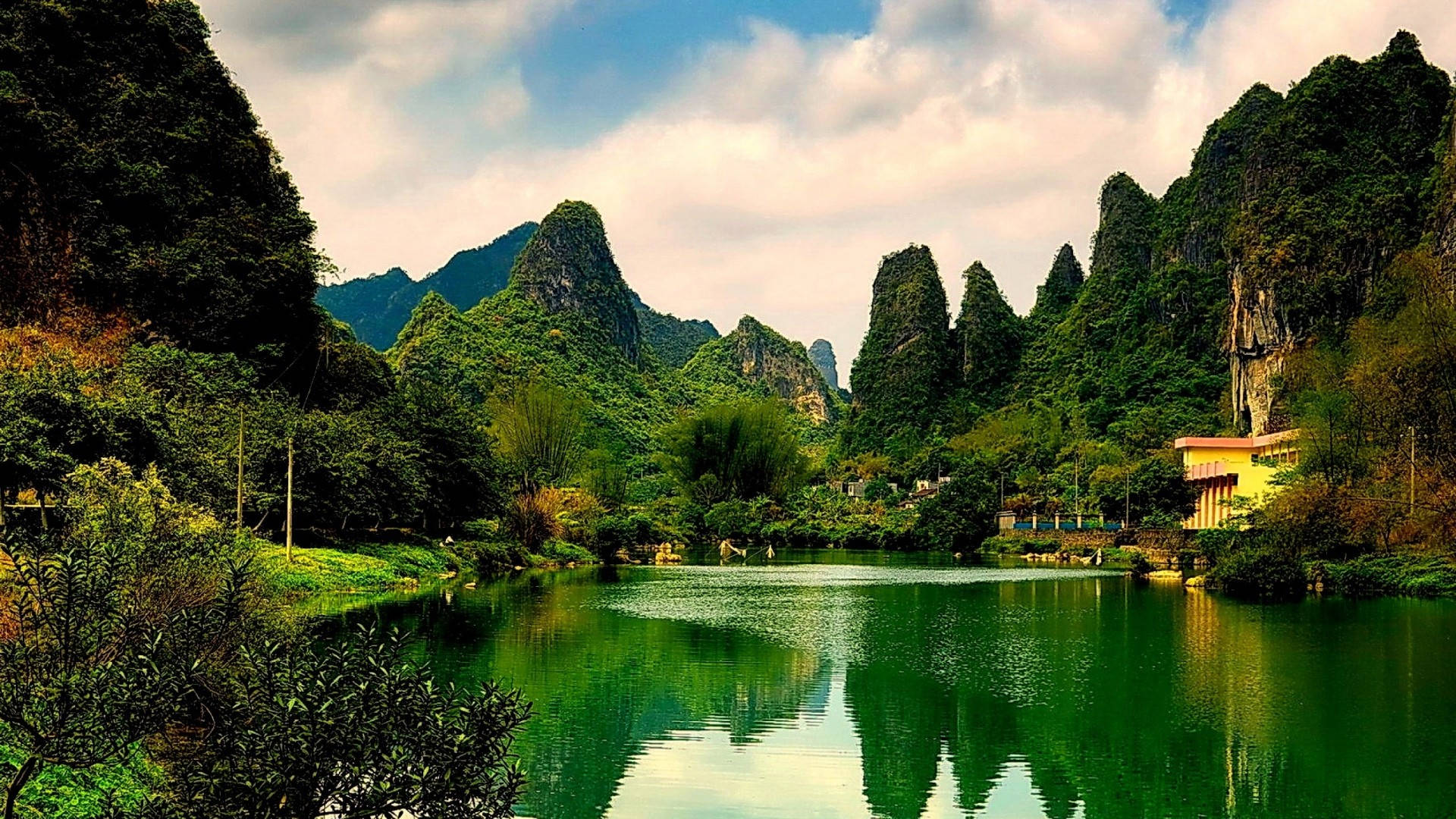 1920x1080 HD Nature, limestone lake, karst mountains, Full HD Desktop Wallpaper