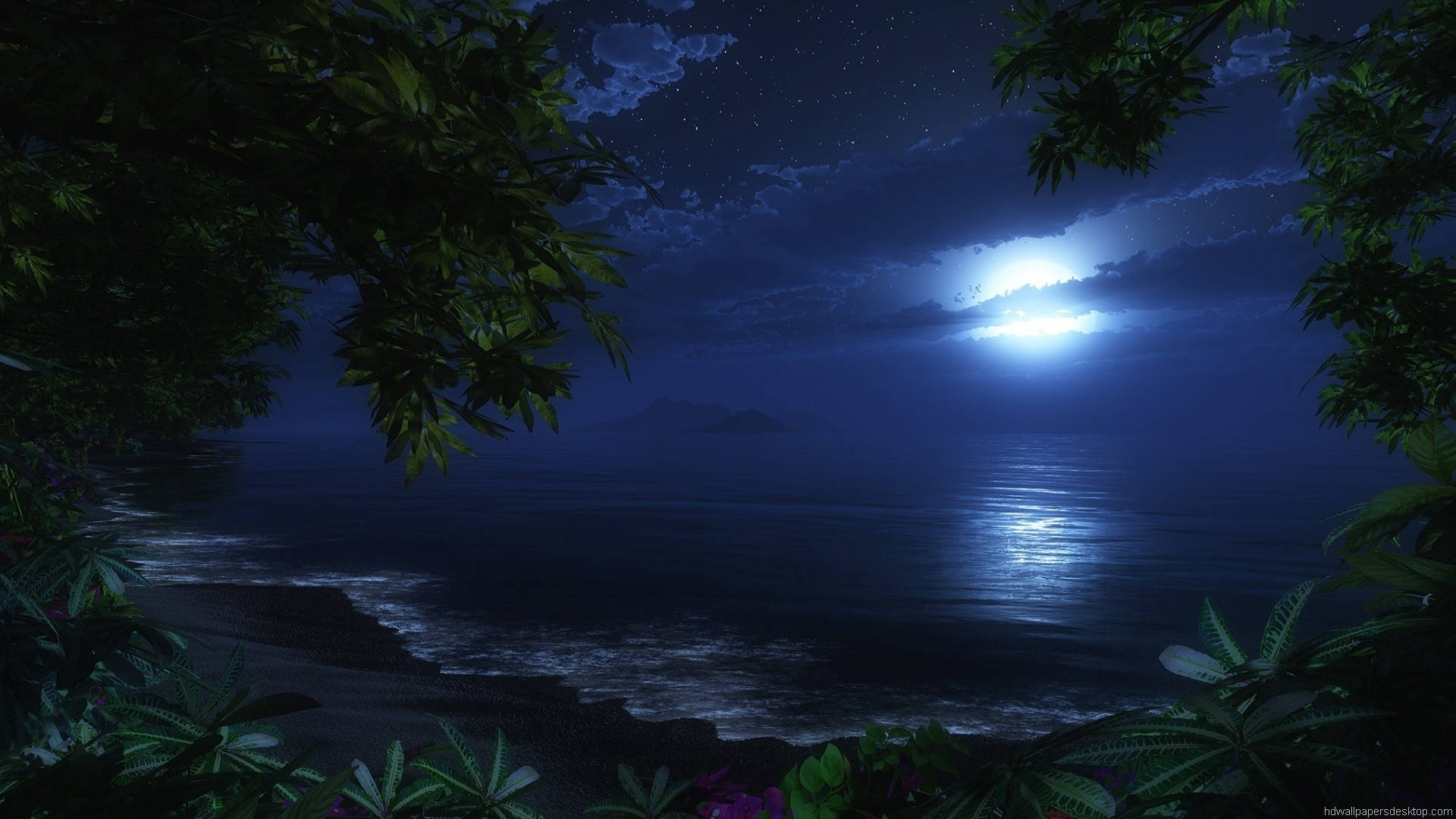 1920x1080 HD Nature, moonlight, beach, Full HD Desktop Wallpaper