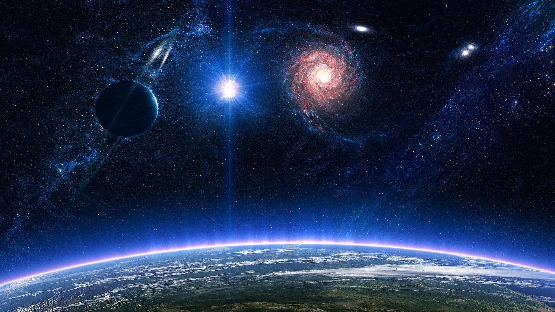 1920x1080 HD Space, Earth, blue auroras, Full HD Desktop Wallpaper