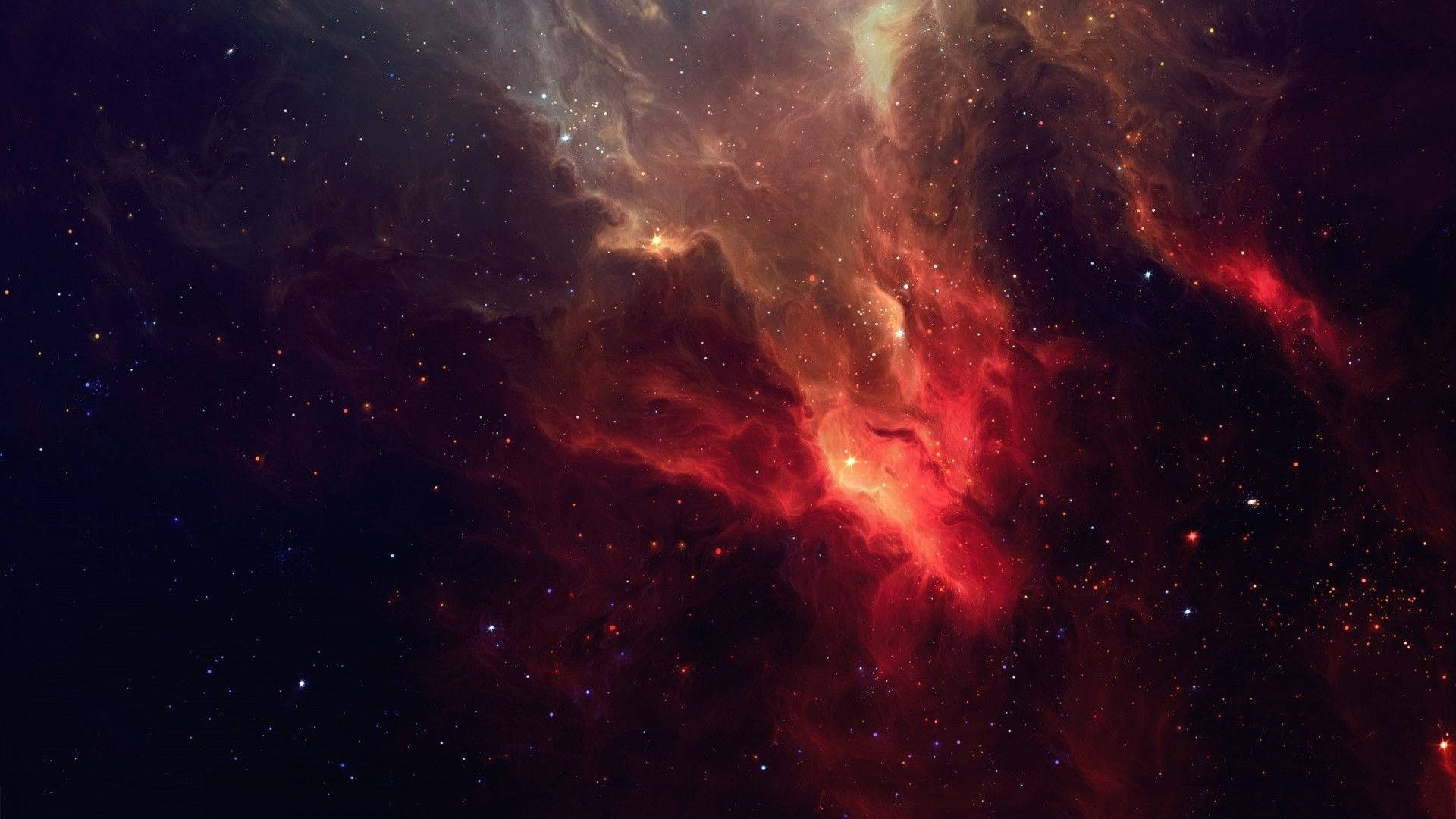 Red Nebula, 1920x1080 HD Space, vibrant red and orange cosmic clouds, Full HD Desktop Wallpaper