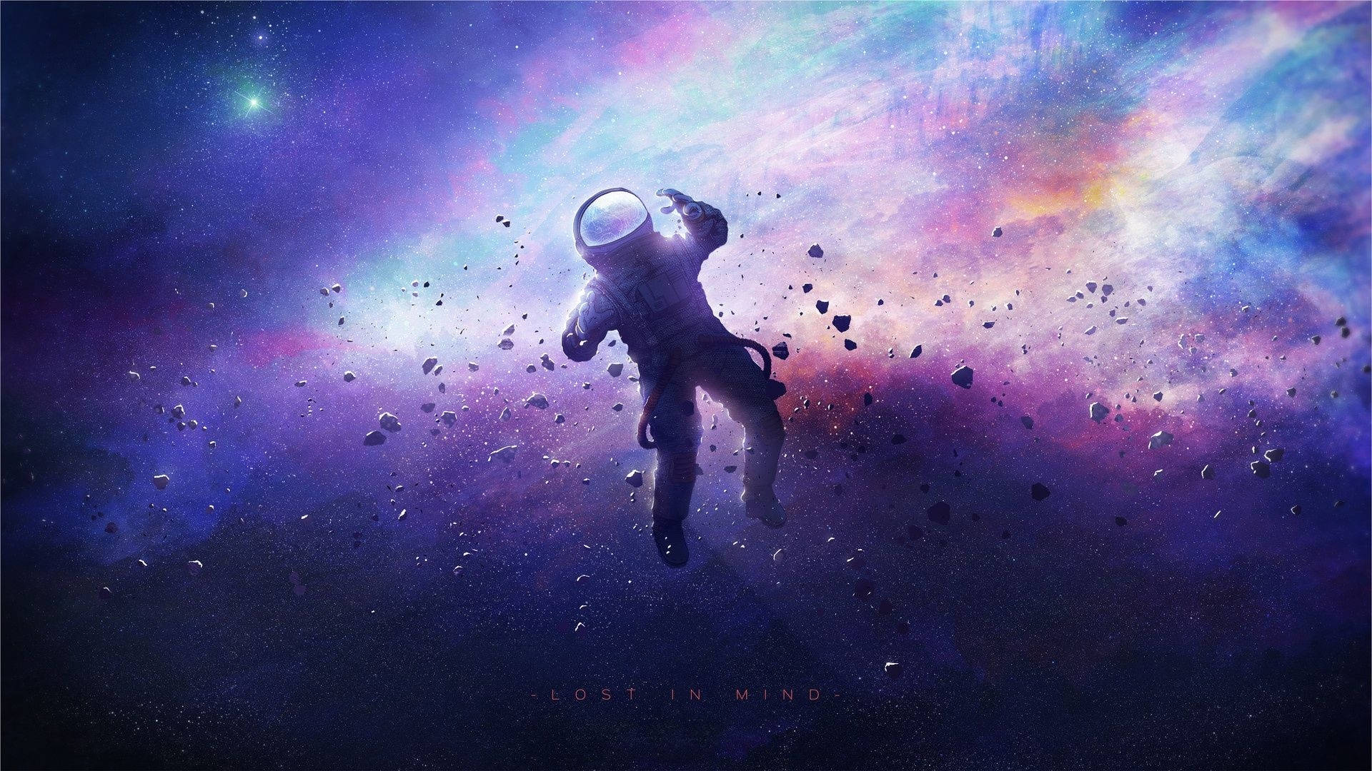 1920x1080 HD Space, astronaut, cosmic nebula, Full HD Desktop Wallpaper