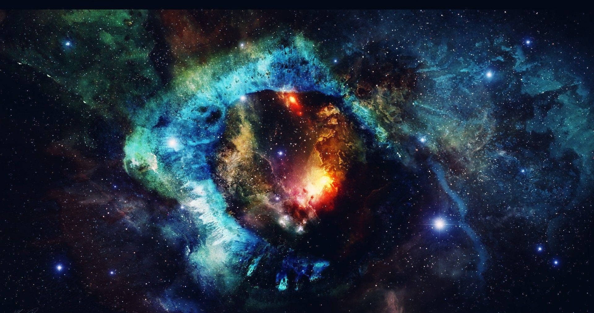1920x1080 HD Space, teal, orange, Full HD Desktop Wallpaper