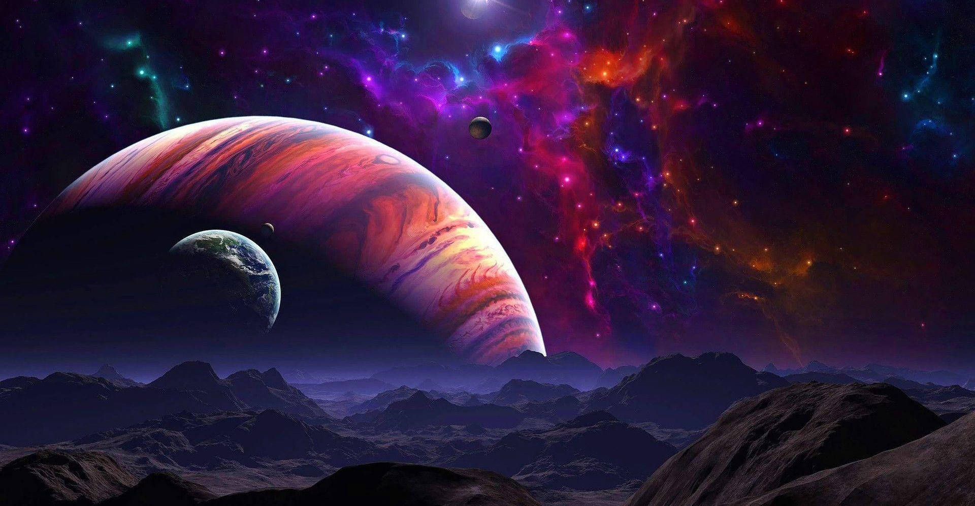 1920x1080 HD Space, vibrant nebula, giant planet, Full HD Desktop Wallpaper