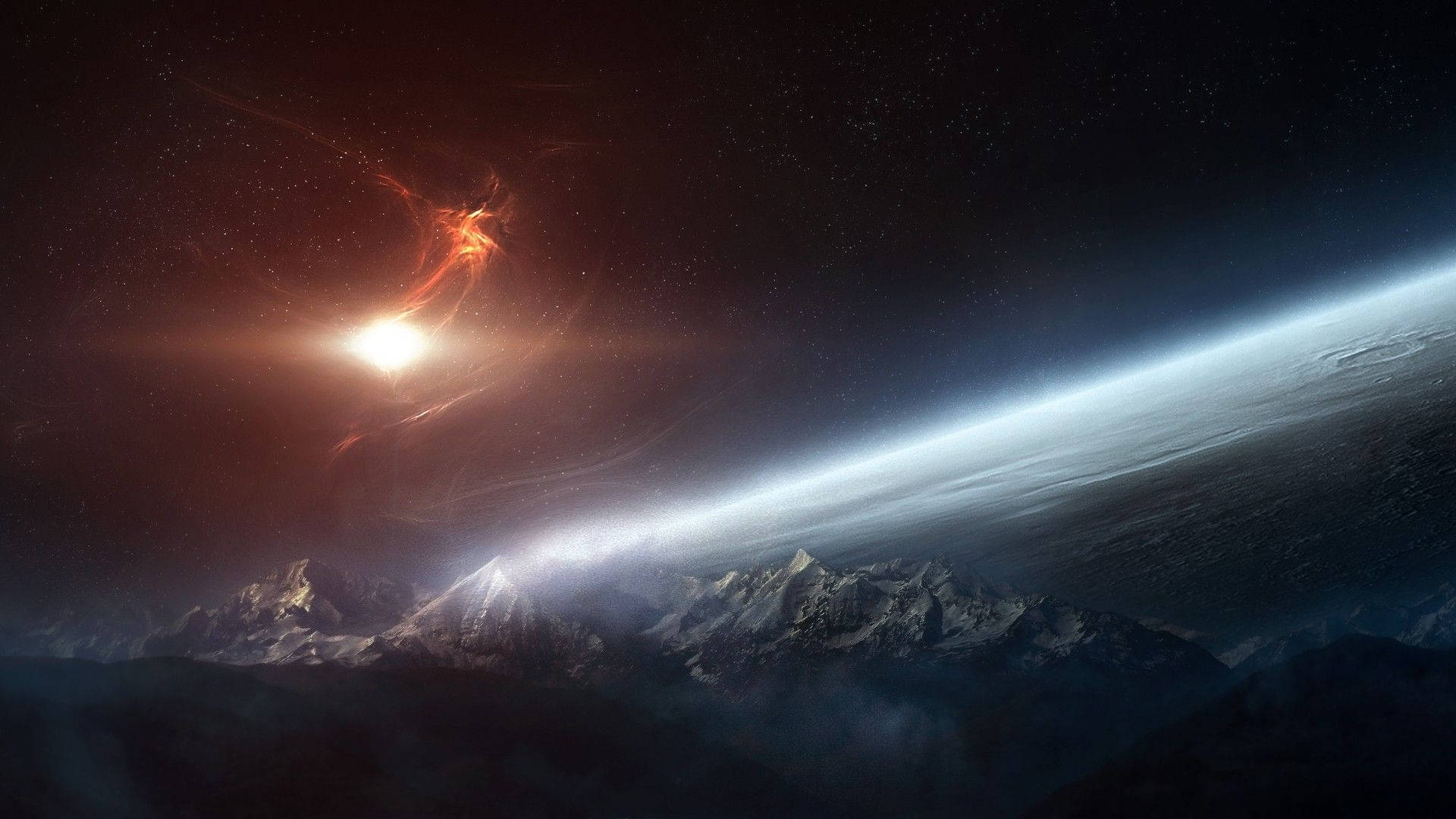 1920x1080 HD Space, cosmic nebula, fiery orange, Full HD Desktop Wallpaper