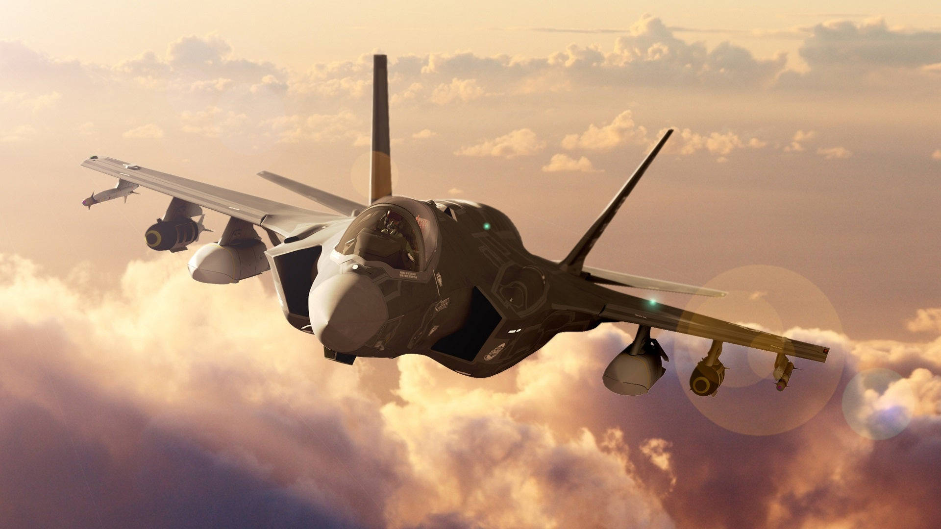 Jet, Golden sunset, Clouds, Full HD Desktop Wallpaper