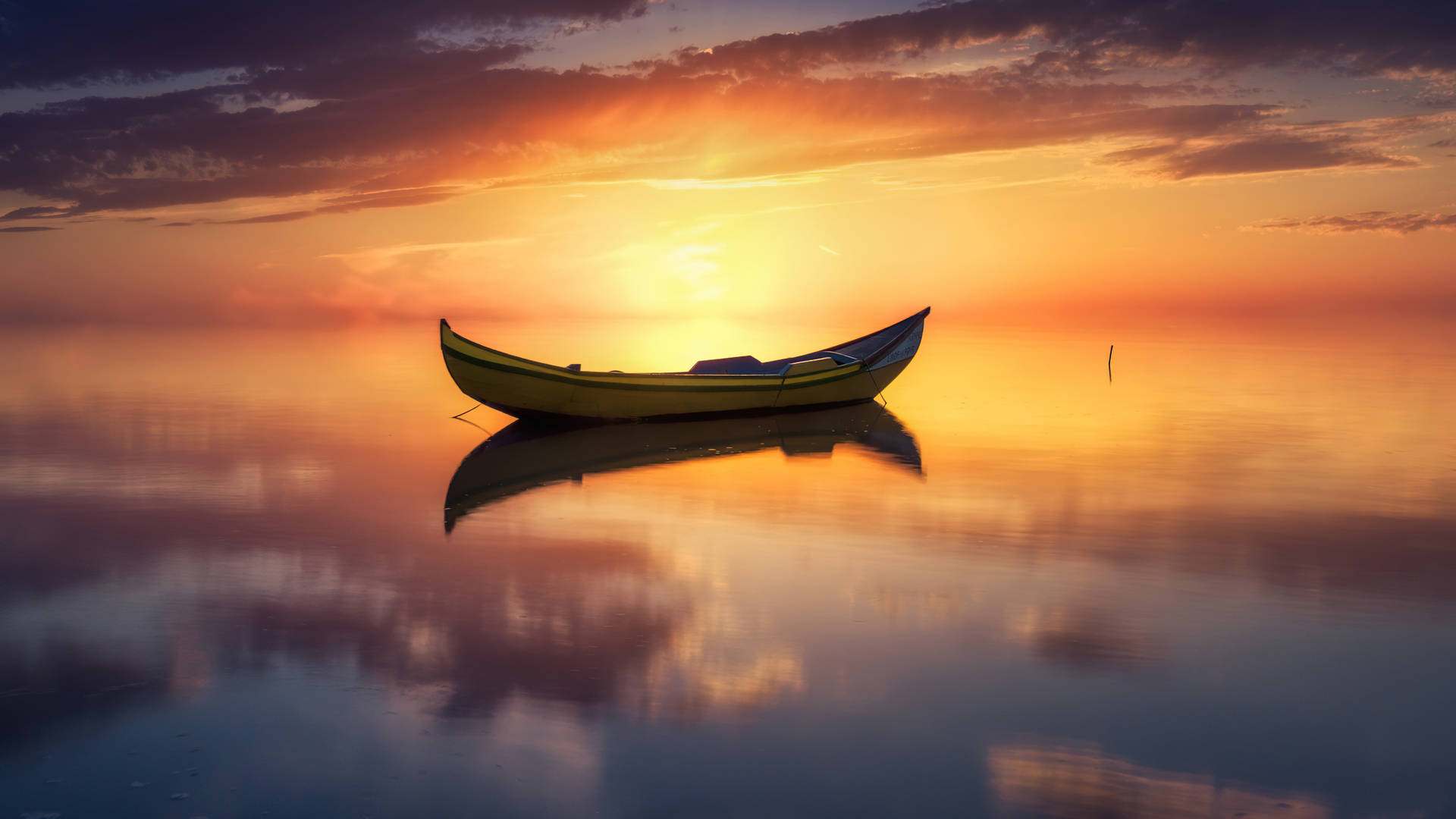 1920x1080, yellow boat, glassy water, Full HD Desktop Wallpaper