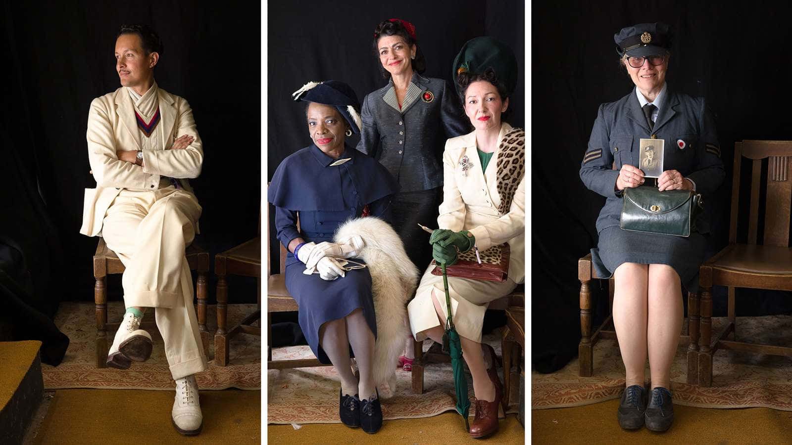 1940s fashion, portraits, triptych, HD Desktop Wallpaper