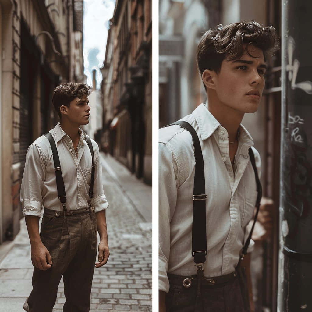 1940s, white shirt, black suspenders, SD Desktop Wallpaper