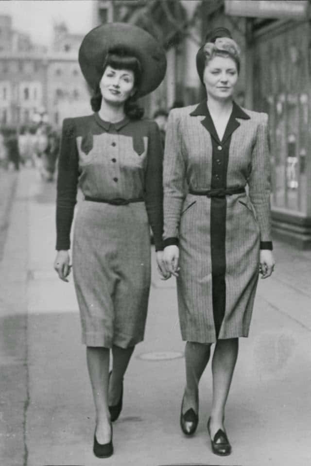 1940s women fashion, vintage 1940s attire, stylish hats, SD Phone Wallpaper