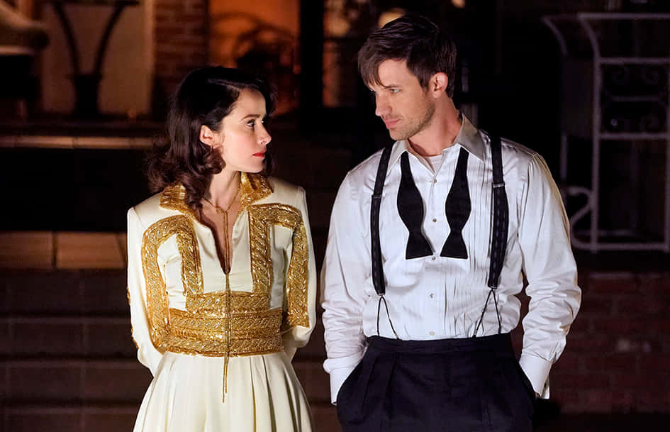 1940s inspired fashion couple, white shirt, black suspenders, SD Desktop Wallpaper