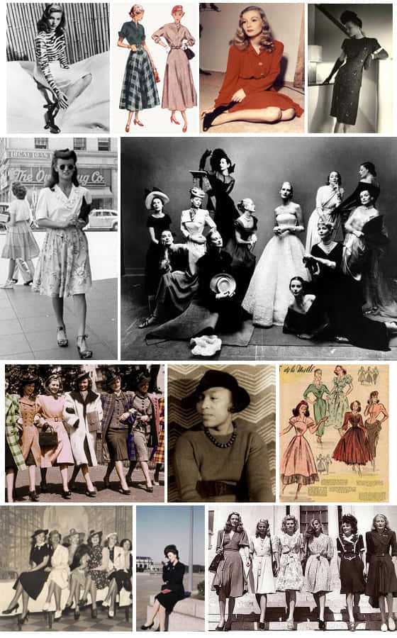 1940s Fashion, mid century dresses, skirts, SD Phone Wallpaper