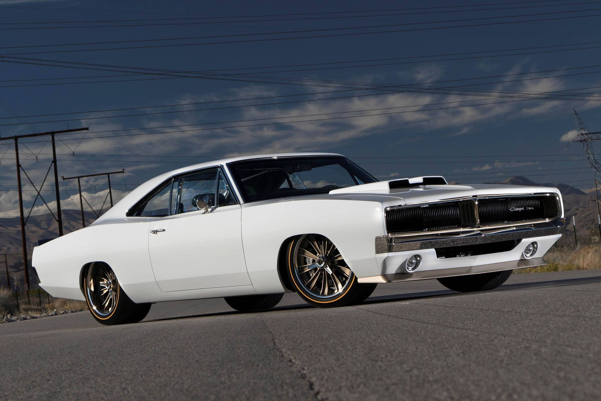 1969 Dodge Charger, matte white, gold rims, Full HD Desktop Wallpaper